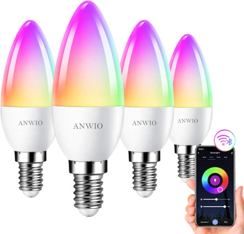 پک ۴ عددی لامپ هوشمند شمعی ANWIO E14، LED 5w,470lm وایفای Alexa Light