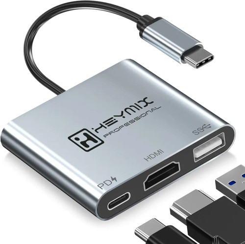 هاب 3 در 1 با شارژ 100 وات PD، پورت HDMI 4K و USB برندHEYMIX
