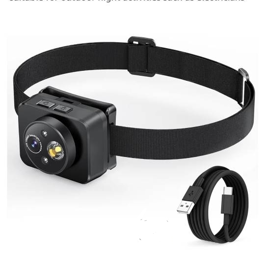 دوربین و چراغ پیشانی LED، دوربین اکشن ۱۰۸۰P HD، ضبط ویدیوی قابل حمل، مناسب برای فعالیت‌های شبانه در فضای باز مانند برقکاری و دوچرخه سواری و غیره