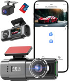 دوربین ثبت وقایع برند WeBeqer وایفای ۴K+1080P جلو عقب با کارت SD ۶۴ گیگابایت، کنترل برنامه، دید در شب، سنسور G، ضبط حلقهای، WDR