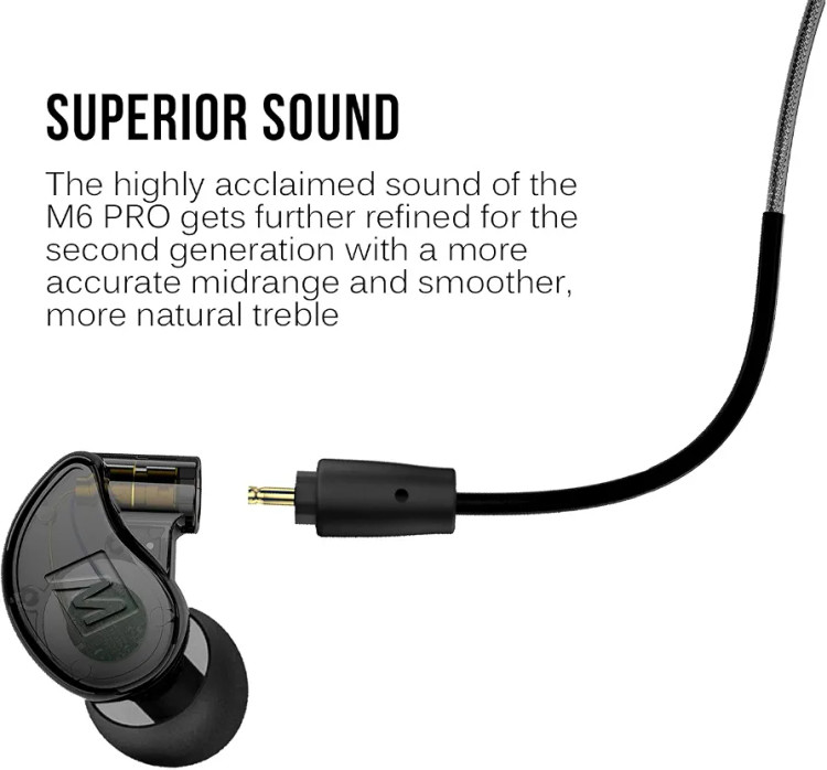 هدفون مانیتورینگ داخل گوشی برند MEE audio مدل M6 PRO برای نوازندگان، مدل نسل دوم با صدای بهبود یافته، قلابهای سیم حافظهدار و کابلهای قابل تعویض، هدفون حرفهای با
