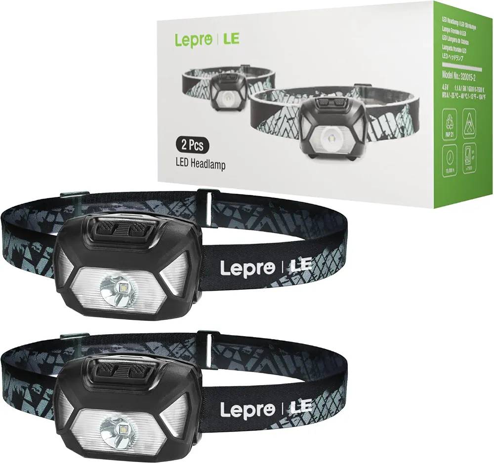 چراغ پیشانی LED فوق العاده روشن Lepro با نور سفید و قرمز و ۶ حالت پک دو عددی ، باتری خور