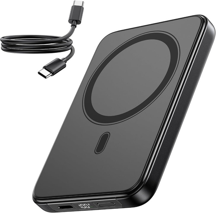 پاوربانک بیسیم مغناطیسی C19 pw، پاوربانک با ورودی و خروجی USB C با شارژ سریع 20 وات، شارژر القایی قابل حمل سازگار با سری آیفونهای 17/16/15/14/13/12