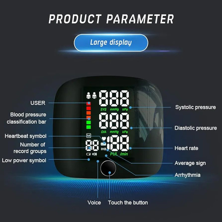 فشارسنج مچی دیجیتال با نمایشگر LED و کاف قابل تنظیم (13.5 تا 19.5 سانتیمتر)، حافظه برای 2 کاربر - حافظه خواندن 99x2