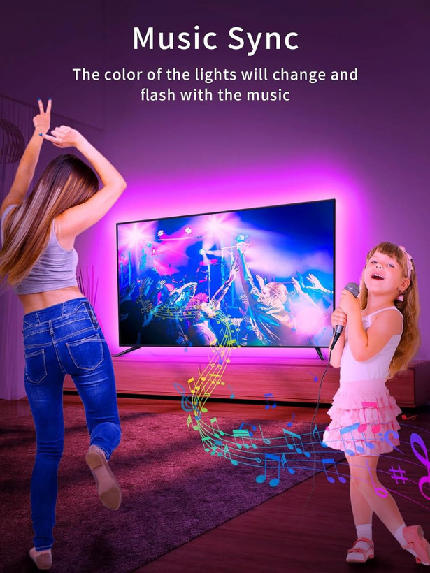 نوار LED دور تلویزیون مدل کانتوتو SSG-104: نورپردازی هوشمند RGB با همگامسازی موسیقی و کنترل برنامه
