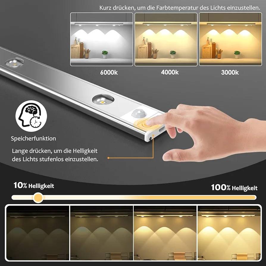 چراغ زیر کابینتی با ظرفیت باتری قوی 1200 میلی‌آمپر  30 سانتیمتر ۳ وات Ylatoial مدل ZQ-HW30D