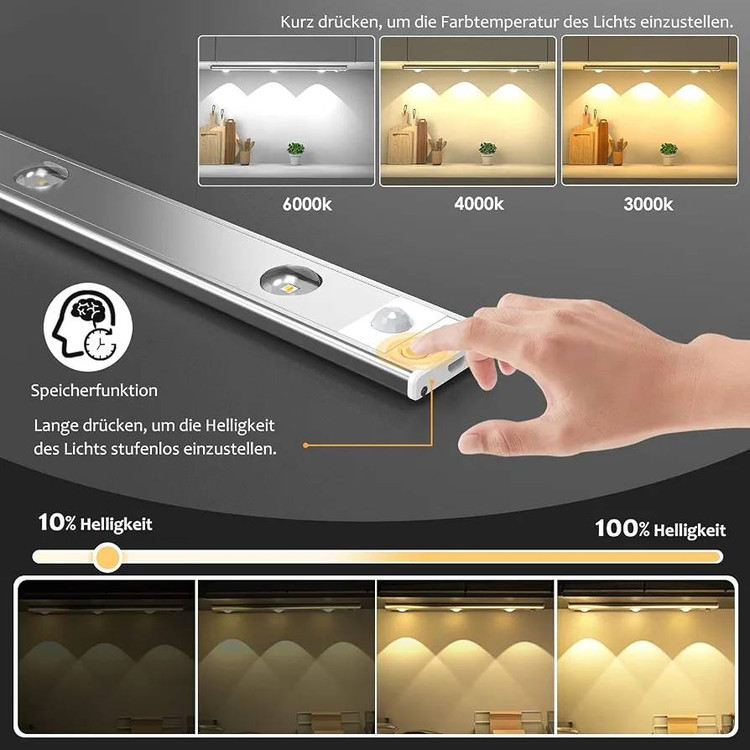 چراغ زیر کابینتی با ظرفیت باتری قوی 1200 میلیآمپر 30 سانتیمتر ۳ وات Ylatoial مدل ZQ-HW30D