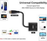 آداپتور مینی HDMI به VGA بنفی، سازگار با اولترابوکها، نوتبوکها، تبلتها، دوربینهای عکاسی و فیلمبردداری- مشکی