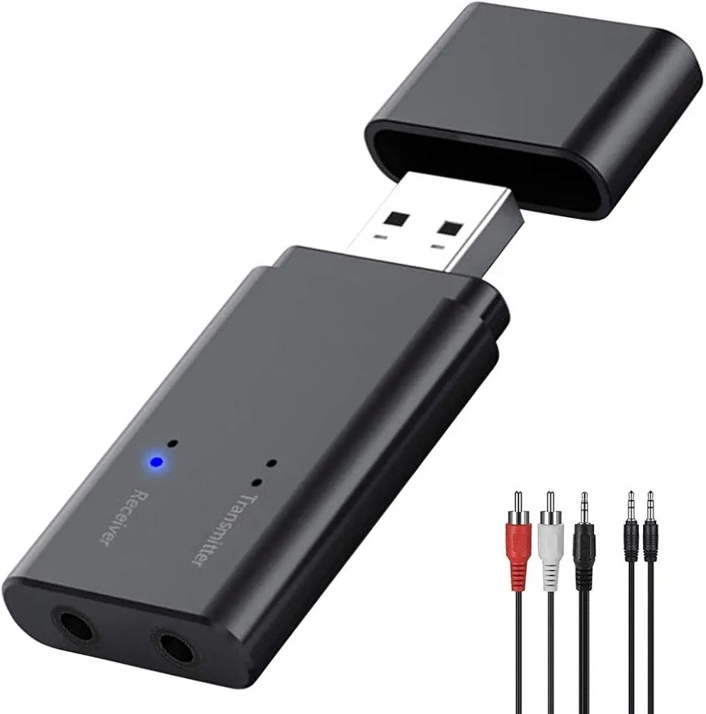 آداپتور بلوتوث USB TX11S، گیرنده و فرستنده، دانگل USB 5.0، آداپتور موسیقی بی‌سیم 2 در 1 با RCA و AUX 3.5 میلی‌متری برای تلویزیون، کامپیوتر، ماشین، هدفون، تبلت، سیستم استریو خانگی، مشکی
