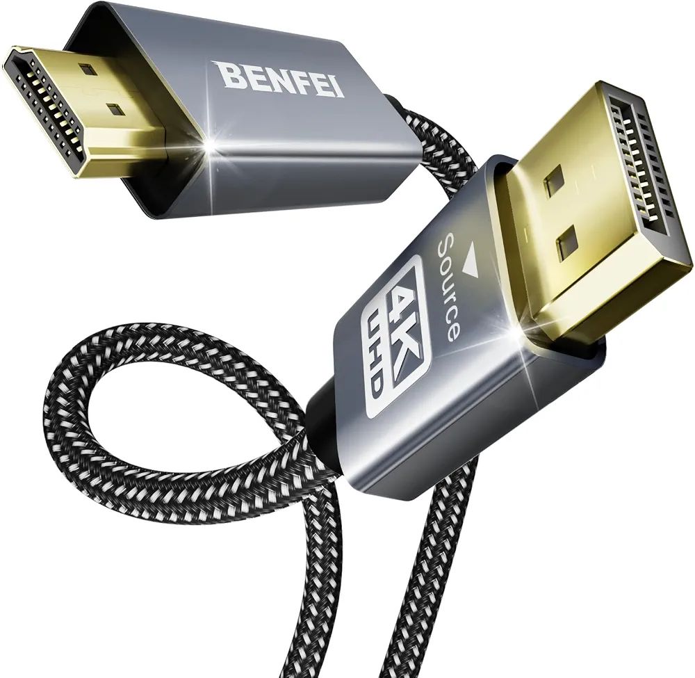 کابل 1.8 متری  DisplayPort به HDMI 4K مدل BENFEI [پوسته آلومینیومی، بافته نایلونی]
