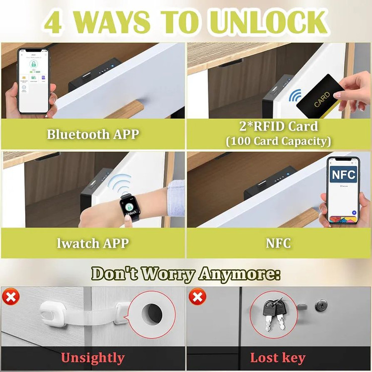 قفل کابینت هوشمند Eseesmart، قفلهای کشو الکترونیکی بلوتوثی بدون کلید RFID مخفی،