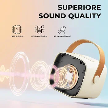اسپیکر بلوتوثی Karaoke مدل K1 همراه با ۲ میکروفن و رنگ کرمی