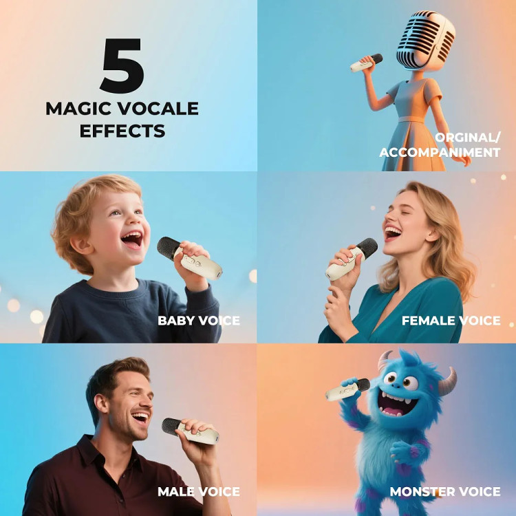اسپیکر بلوتوثی Karaoke مدل K1 همراه با ۲ میکروفن و رنگ کرمی